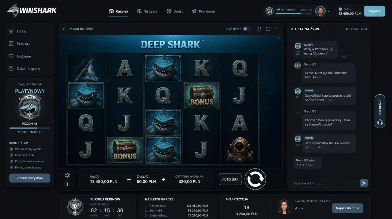 Okno czatu w trakcie rozgrywki w aplikacji Winshark Casino